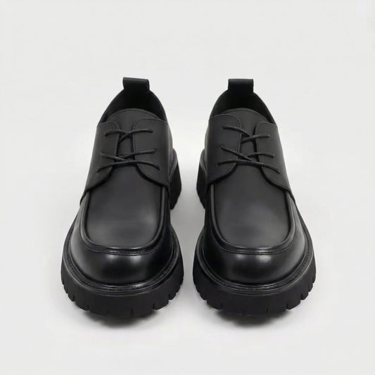 Black Faux Leather Chunky Dress Shoes