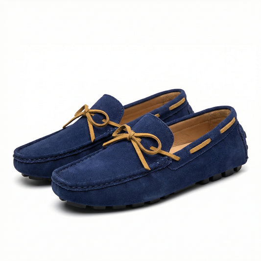 Casual Navy Blue Slip-On Moccasins Suede Finish