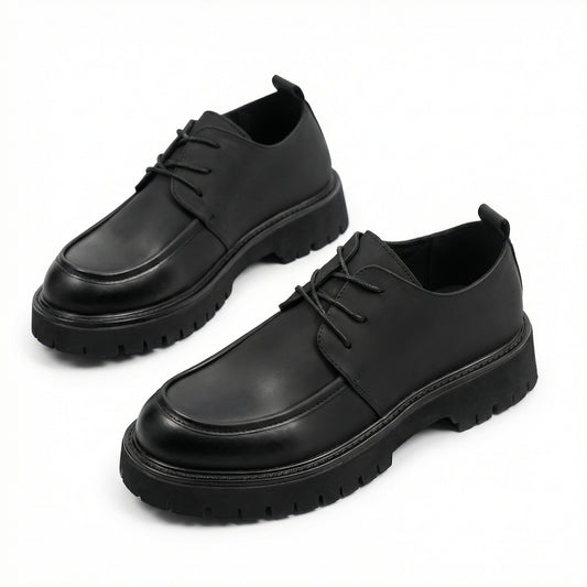 Black Faux Leather Chunky Dress Shoes